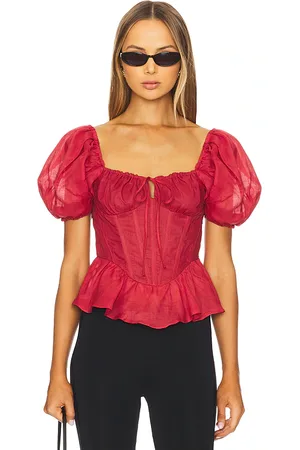 Bardot Esra Puff Sleeve Corset Top in - Red. Size 10 (also in 2, 4, 6, 8).