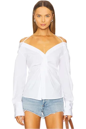 GOOD AMERICAN Poplin Off Shoulder Top in - White. Size L (also in M, S, XS, XXL/2X).