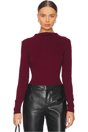 Bobi Longsleeve Top in - Burgundy. Size L (also in M, S, XL, XS).