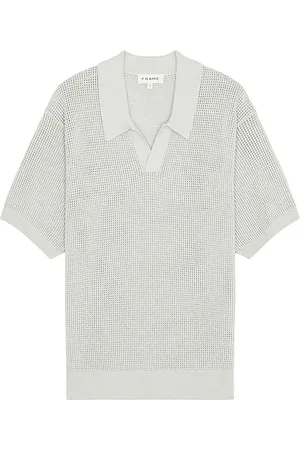 Frame Open Weave Polo Sweater in - Grey. Size L (also in XL/1X).