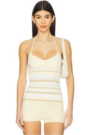 FAITHFULL THE BRAND Citara Halter Top in - Lemon,Beige. Size L (also in M, S, XL).