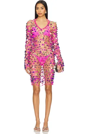 Milly Sequin Crochet Mini Pullover Dress in - Pink. Size M/L (also in XS/S).