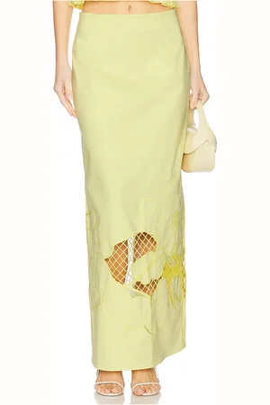 CLEA Esme Embroidered Skirt in - Yellow. Size M (also in S, XS).