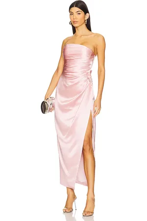 NANA JACQUELINE Emilia Satin Dress in - Blush. Size L (also in M, S, XS).