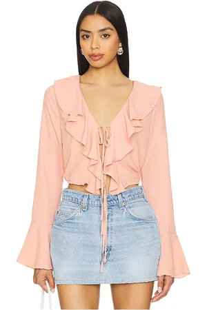 MORE TO COME Denise Ruffle Tie Top in - Pink. Size L (also in M, S, XS, XXS).