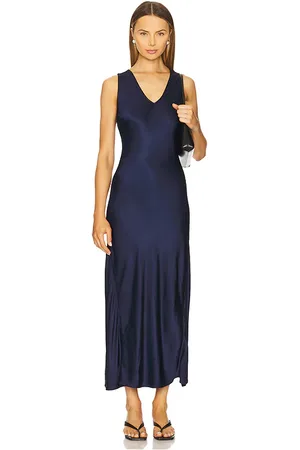 LA Made Wynn Silky Maxi Dress in - Navy. Size L (also in M, S, XS).