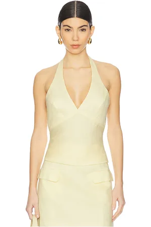 Bardot Paola Halter Linen Top in - Yellow. Size 10 (also in 12, 6, 8).