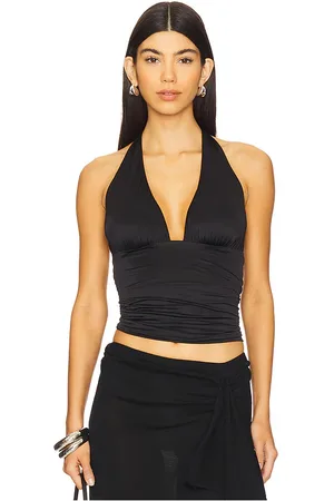 GOOD AMERICAN Slinky Jersey Halter Top in - Black. Size L (also in M, XXL/2X, XXXL/3X, XXXXL/4X).