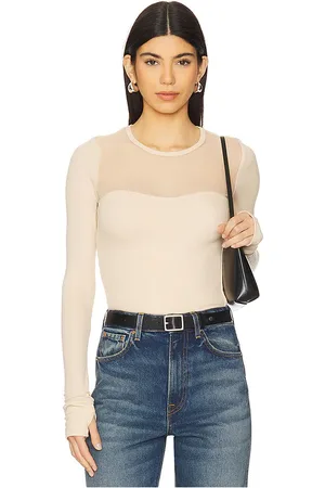 Michael Lauren Oslo Long Sleeve Top in - Nude,Neutral. Size L (also in M, S, XL, XS).