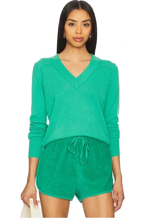 AUTUMN CASHMERE Cropped V With Reversed Seam in - Green. Size L (also in M, S).