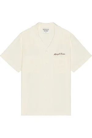 Midnight Striped Camp Collar Shirt in - Cream. Size L (also in M, S, XL/1X).