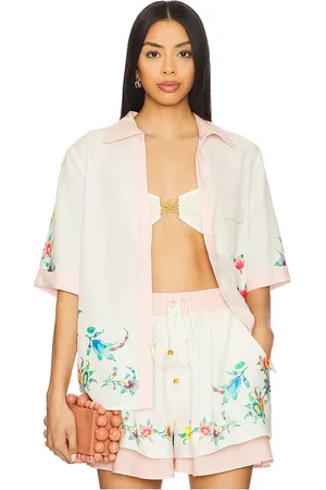 Sancia X Revolve Veleria Shirt in - Ivory,Pink. Size L (also in M, S, XL).