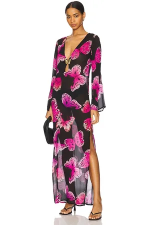 Cin Cin Hotline Butterfly Maxi Dress in - Black. Size L (also in M, S, XS).