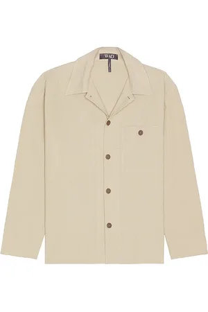 WAO The Linen Shirt Jacket in - Cream. Size L (also in M, S, XL/1X).