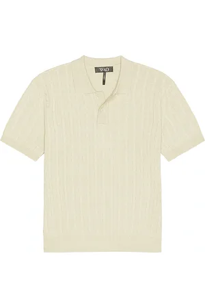 WAO Cable Knit Short Sleeve Polo in - Cream. Size L (also in M, S, XL/1X).