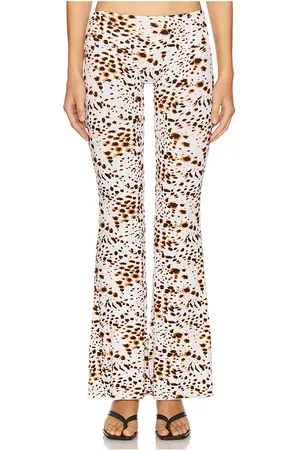 Indah Elidy Printed Low Rise Big Band Long Pant in - Cream,Brown. Size L (also in M, S, XS).