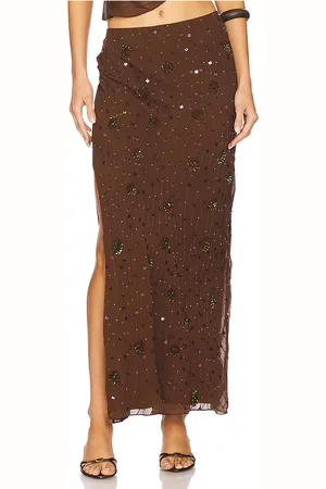 Mirror Palais Beaded Low Rise Skirt in - Chocolate. Size M (also in S).