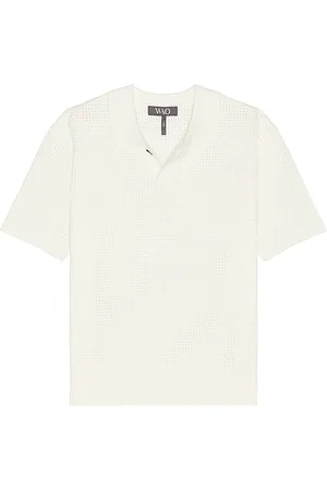 WAO Relaxed Open Knit Polo in - Cream. Size L (also in M, S, XL/1X).