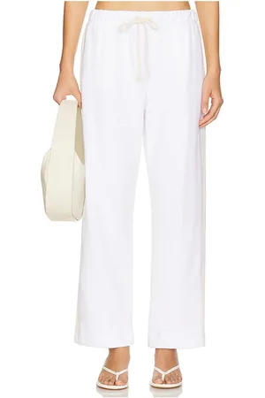 Donni. The Eco-terry Stripe Crop Pant in - White. Size M (also in S, XL, XS).