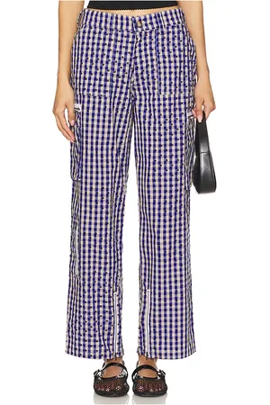 DANIELLE GUIZIO Adrian Gingham Pant in - Royal,Grey. Size M (also in S, XL, XS).