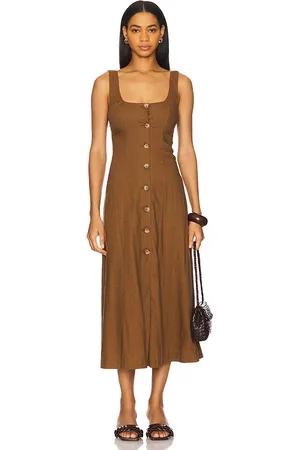 Tularosa Carley Midi Dress in - Brown. Size L (also in M, S, XL, XS, XXS).