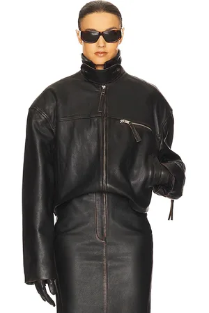 Helsa The Leather Oversized Moto Jacket in - Black. Size L (also in XL).