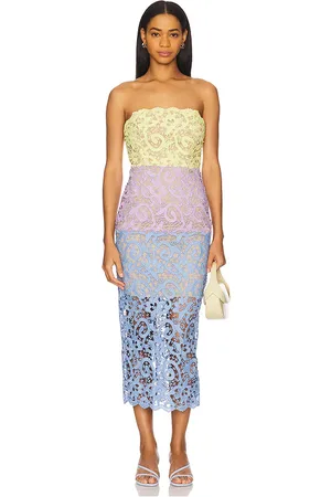 Milly Kait Trois Multi Color Lace Dress in Lavender Blue & Yellow - Lavender,Lemon. Size 0 (also in 10, 12, 4, 8).