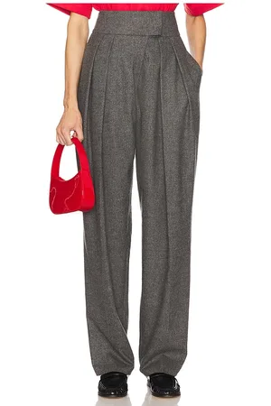 Helsa The Tweed High Waisted Pleated Trouser in - Charcoal. Size XL (also in XS).