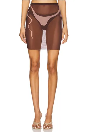 DI PETSA Tan Lines Mesh Mini Skirt in - Brown. Size L (also in XS).