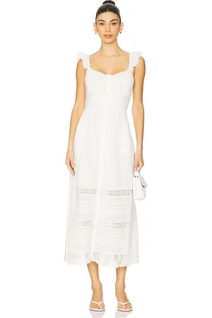 LOVESHACKFANCY Sufette Dress in - Ivory. Size L (also in M, S, XL, XS).