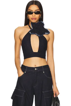 Mother Of All Nuri Denim Top in - Navy. Size M (also in S, XS).
