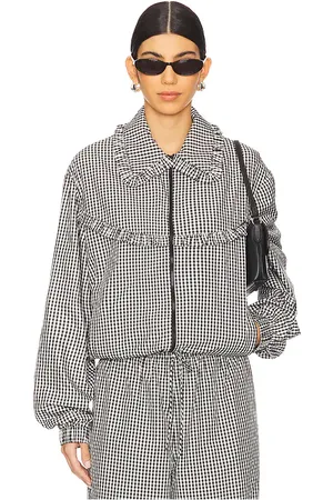 Tanner Fletcher Archie Ruffle Trim Track Jacket in - Black,White. Size 0/XS (also in 1/S, 2/M).