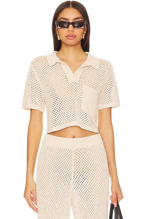 ONIA Crochet Cropped Polo Top in - Beige. Size L (also in M, S, XL, XS).