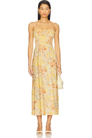 FAITHFULL THE BRAND Sorana Midi Dress in - Yellow. Size L (also in M, S, XL, XS).