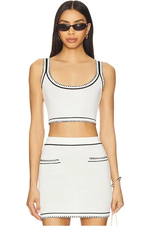 SNDYS Beverly Crop Top in White in White/Black - White. Size L (also in S, XL, XXL).