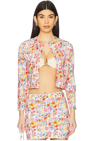 La Porte Lauren Swim Cardigan in - Cream,Pink. Size L (also in M, S, XL, XS).