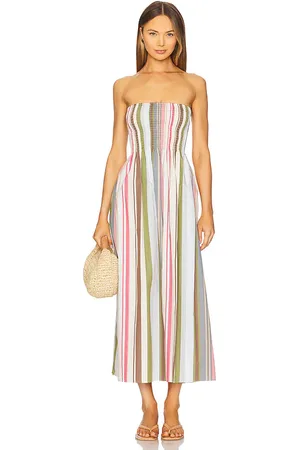 FAITHFULL THE BRAND Jamie Midi Dress in - Cream,Sage. Size L (also in M, S, XL).
