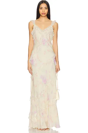 LOVESHACKFANCY Radiance Dress in - Yellow,Blush. Size L (also in M, S, XL, XS).