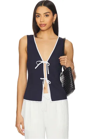 ONIA Air Linen Tie Front Top in - Navy. Size L (also in M, S, XS).