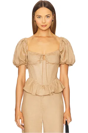 Bardot Esra Puff Sleeve Corset Top in - Brown. Size 10 (also in 12, 2, 4, 6, 8).