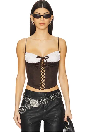 Frankies Bikinis X Bella Hadid Ranch Top in - Brown. Size L (also in M, S, XL, XS).