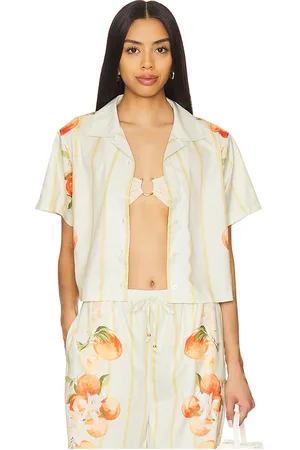 La Porte Ruby Short Sleeve Boxy Shirt in - Yellow. Size L (also in M, S, XL, XS).