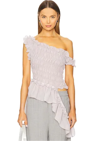 Rokh Smocking Off Shoulder Top in - Lavender. Size 34/2 (also in 36/4).