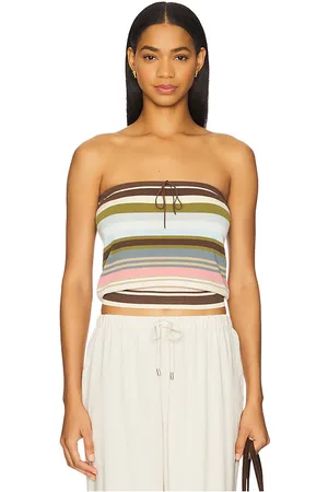 FAITHFULL THE BRAND Arlette Strapless Top in - Brown,Blue. Size L (also in S, XL, XS).