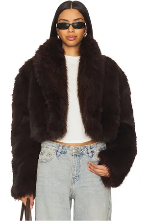 AFRM Stephanie Barrel Crop Faux Fur Jacket in - Brown. Size M (also in XL).
