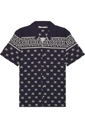 NEUW Scarf Print Short Sleeve Shirt in - Navy. Size L (also in M, S, XL/1X).