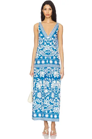 Saylor Brenna Dress in - Blue,White. Size L (also in M, S, XS).