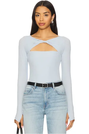 Michael Lauren Azura Knotted Neck Top in - Baby Blue. Size L (also in M, S, XL, XS).