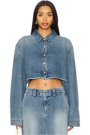 Cotton Citizen Manhattan Crop Shirt in - Blue. Size M (also in S, XS).