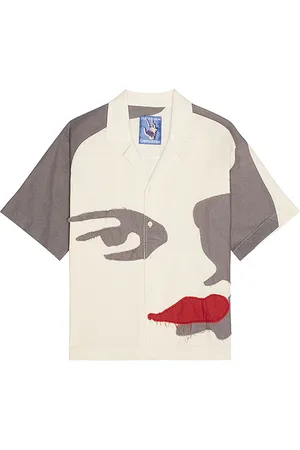 KIDSUPER STUDIOS Patchwork Face Linen Camp Shirt in - Brown. Size L (also in M).